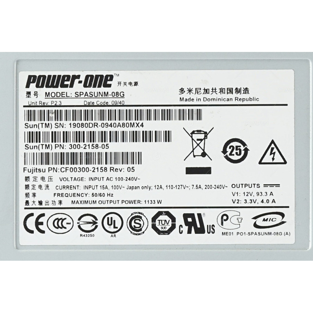 300-2158-05 SUN 1133W AC POWER SUPPLY FOR SUN FIRE X4600 M2